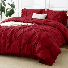 7-Pc Full Size Comforter Set in Dark Red, Pintuck Design, All-Season, Includes Sheets, Pillowcases & Shams