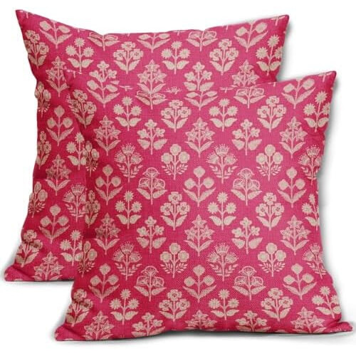Conjunto de capas de almofada com estampa floral rosa choque, 45x45 cm (18x18 polegadas).