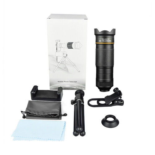 Kit téléobjectif 36x pour smartphone avec mini trépied, clip, support, sac et chiffon – Compatible iPhone/Android 1