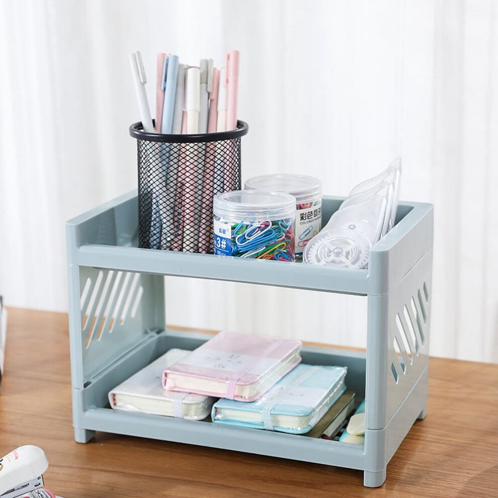 PP desktop storage rack white double-layer rectangular