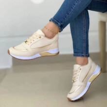Damen-Sneaker, lässig, dicke Sohle, farblich abgestimmt, niedriges Design, Sportschuh mit Schnürung, beige, US-Größe 7