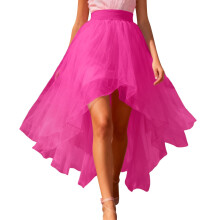 Jupe de carnaval scintillante pour femme – Maille superposée colorée, taille haute asymétrique, élastique, ourlet à volants étagés en