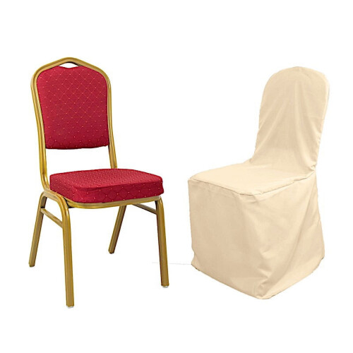 6 housses de chaises de banquet en polyester uni beige, linge de table pour réception 1