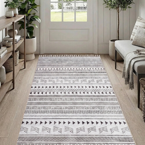 EDX imitation linen rug black white geometric 3x5 ft 1