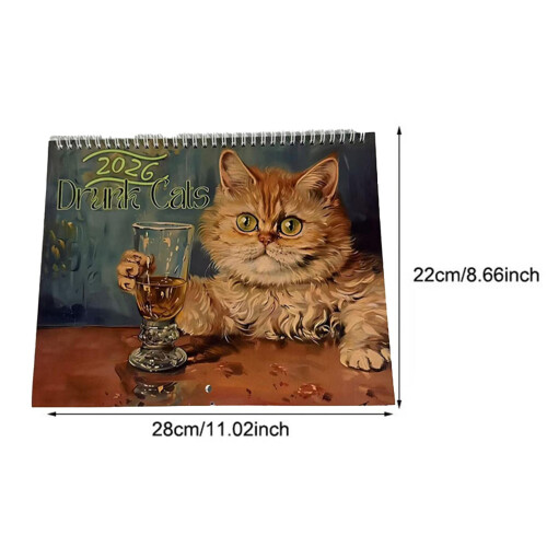 Drunk Cats2026Ημερολόγιο τοίχου, 8,5x11in, 12 μηνών 2