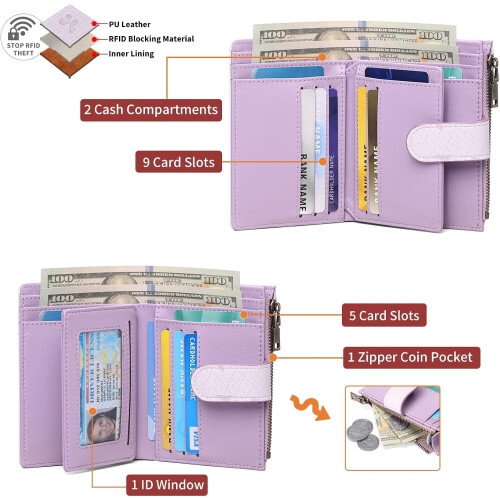 Μικρά πορτοφόλια για γυναίκες από δέρμα με RFID, τσέπη με φερμουάρ, πορτοφόλι, θήκη 1