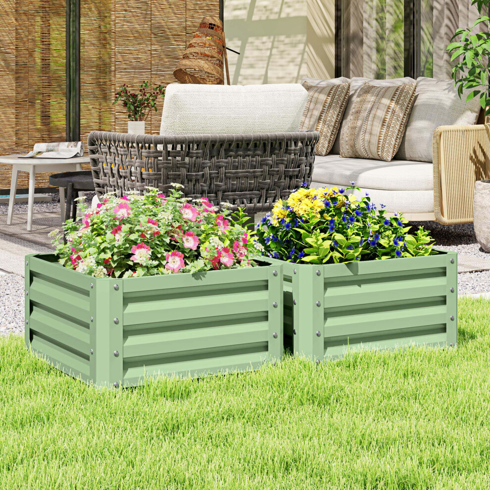 Outsunny Set Of 2 Raised Garden Bed Galvanised Planter Box, Light Green