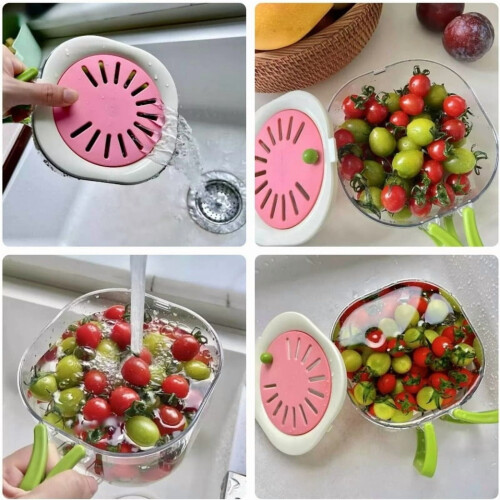 2-in-1 Salad Container with Strainer & Foldable Handle 1