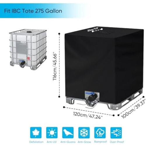 Κάλυμμα Tote275Gallon - Κάλυμμα δεξαμενής νερού 420D, Μαύρο αδιάβροχο προστατευτικό 1
