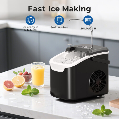 Portable Ice Maker, 26 Lbs/24H, Residential, Black 1