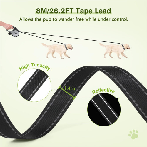 Pecute Pecute Retractable Dog Leash with Poo Bag Holder, 8m/26.2ft 1