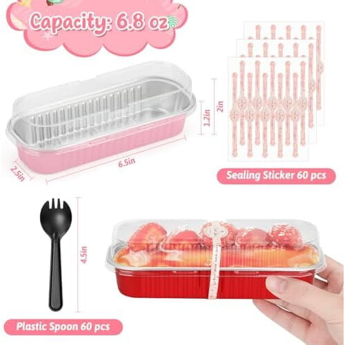 60-pack 6,8 oz engångs mini-brödformar i aluminium med lock 2