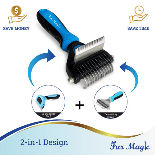 Fur Magic Deshedding and Dematting Tool – 2-in-1 Double-Sided Dog 1