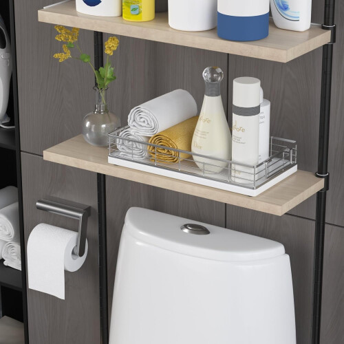 Cesto para caixa acoplada de vaso sanitário em carvalho e ferro, 33 cm (13 polegadas) 2