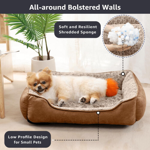 Oiilores Medium Dog Sofa Bed Washable, Soft Plush Calming Beds with 1
