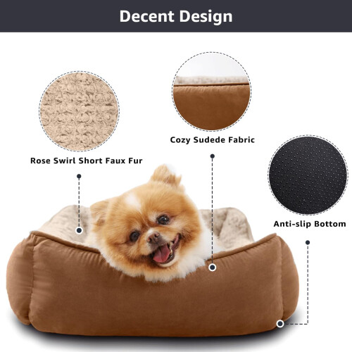 Oiilores Medium Dog Sofa Bed Washable, Soft Plush Calming Beds with 2