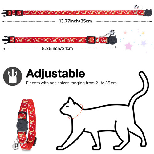 Cat Collar with Bell, Cat Collars with Quick Release, Reflective, 2