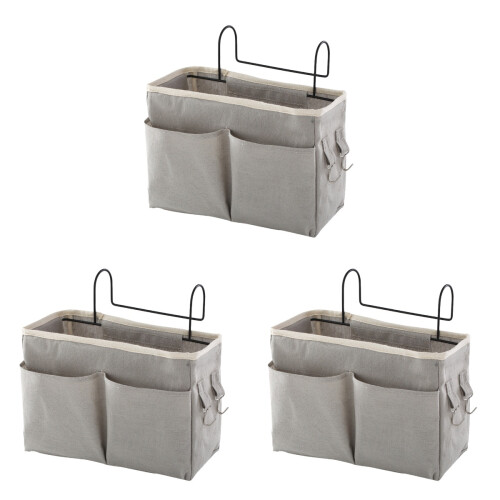 3Pcs Bed Hanging Organizer Basket with Multi-Pocket Design Light Grey 2