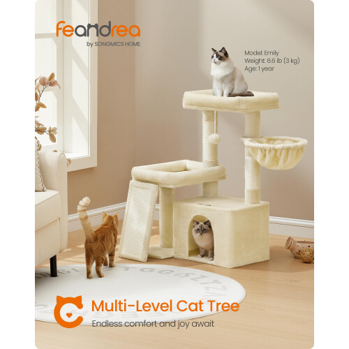 FEANDREA Feandrea Cat Tree Tower Condo with 2 Beds, Scratching Posts and Ramp, 1
