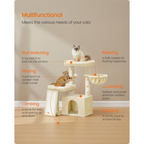 FEANDREA Feandrea Cat Tree Tower Condo with 2 Beds, Scratching Posts and Ramp, 2