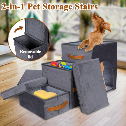Pawchop Dog Steps for Sofa, Foldable Pet Steps with Storage Box, 2