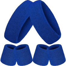 6-Pc Striped Sweatbands Set: 2 Headbands + 4 Wristbands, Colorful Striped Sweatbands for Men & Women