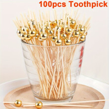 100 palillos de bambú con puntas de perlas doradas/rosas/blancas – para bodas, cócteles, frutas, pasteles, Navidad y Año Nuevo – Compatibles