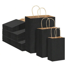 Sacs cadeaux en papier kraft avec poignées (75/120/150 pièces) - Sacs en vrac de tailles assorties (brun/noir) pour le commerce, les achats, la