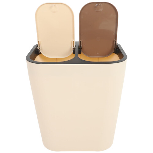 Khaki Dual-Compartment Press-Lid Trash Can, 33x29x21cm
