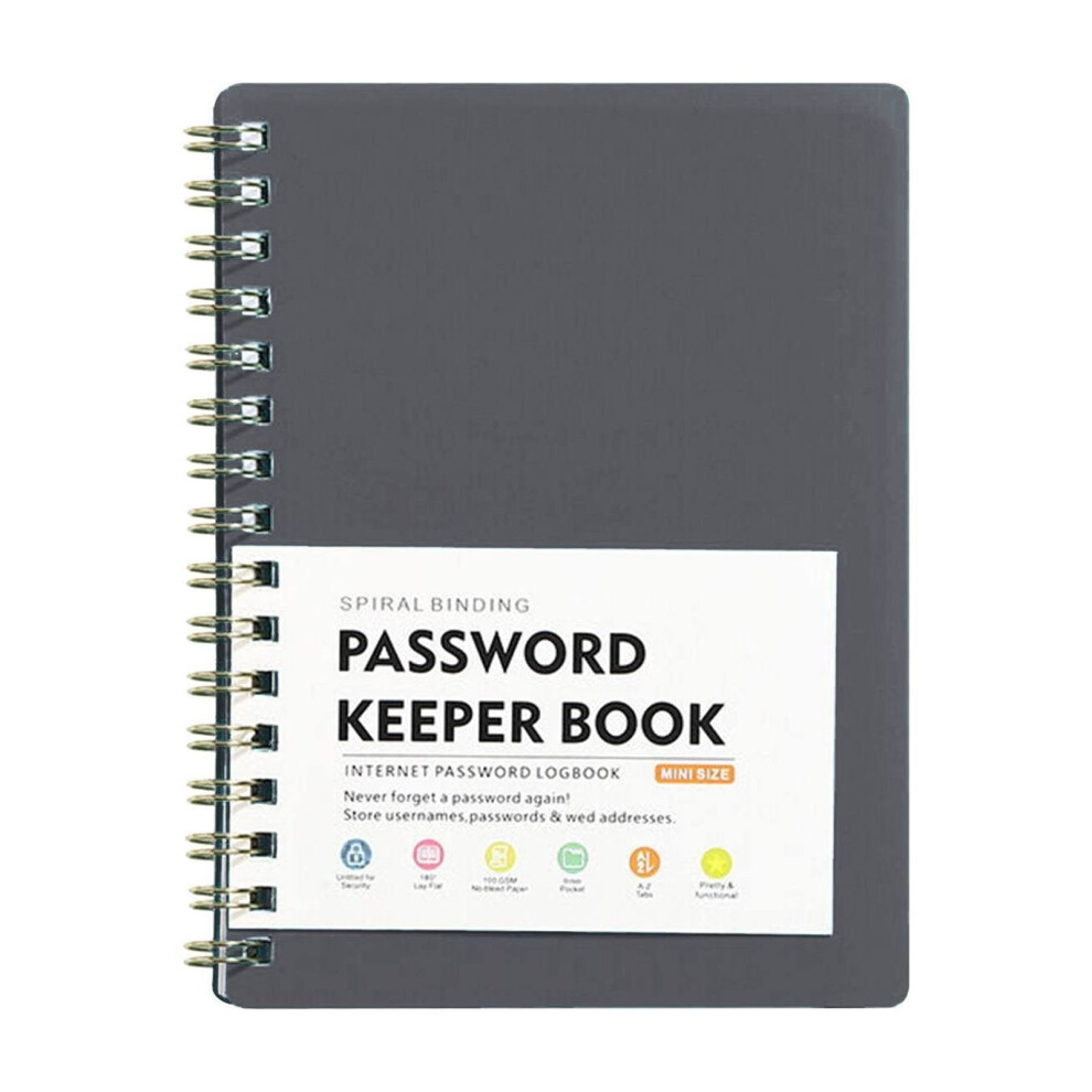 Password Notebook with Alphabet Labels – Grey Password Log Book for Internet Addresses & Login Info, Compatible with Password Managers