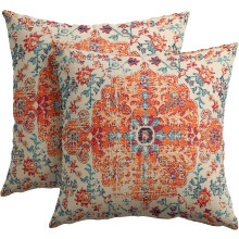 Boho Etniske Pudebetræk 18x18" Sæt med 2, Rust/Orange/Blå/Blågrøn Geometrisk Dekor, Kompatibel med Standardpuder