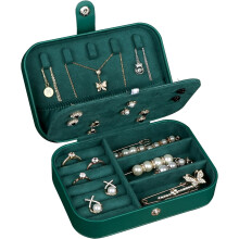 Cutie de bijuterii din piele PU pentru femei – Mini organizator portabil pentru cercei, inele, coliere, brățări (verde cerneală)