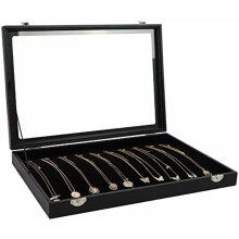 Kettingorganizer met 20 haken, sieradenorganizer, sieradendisplay, stapelbare dozen met glazen deksel en afsluitbaar zwart fluwelen deksel