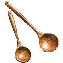 2 Pcs Wooden Spoon Ladle Set – 14" & 11", Non-Toxic Kitchen Utensils, Compatible with All Cookware