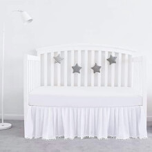 Jupe de lit blanche pour bébé fille/garçon, plissée avec pompons et franges, 35,5 cm de hauteur, convient à tous les lits bébé/enfant