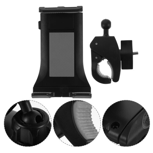 Suporte para celular em borracha ABS cinza para bicicleta, esteira e carrinho de bebê. Compacto e resistente.