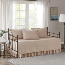 Housse de lit de jour - Matelassage double face luxueux, literie confortable toutes saisons avec jupe de lit et taies d'oreiller assorties, Kienna