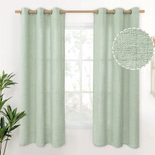 Sage Linen Curtains 42x63", Light Filtering, Bronze Grommet, Rustic Spring Decor, 2 Panels, Compatible with Standard Rod
