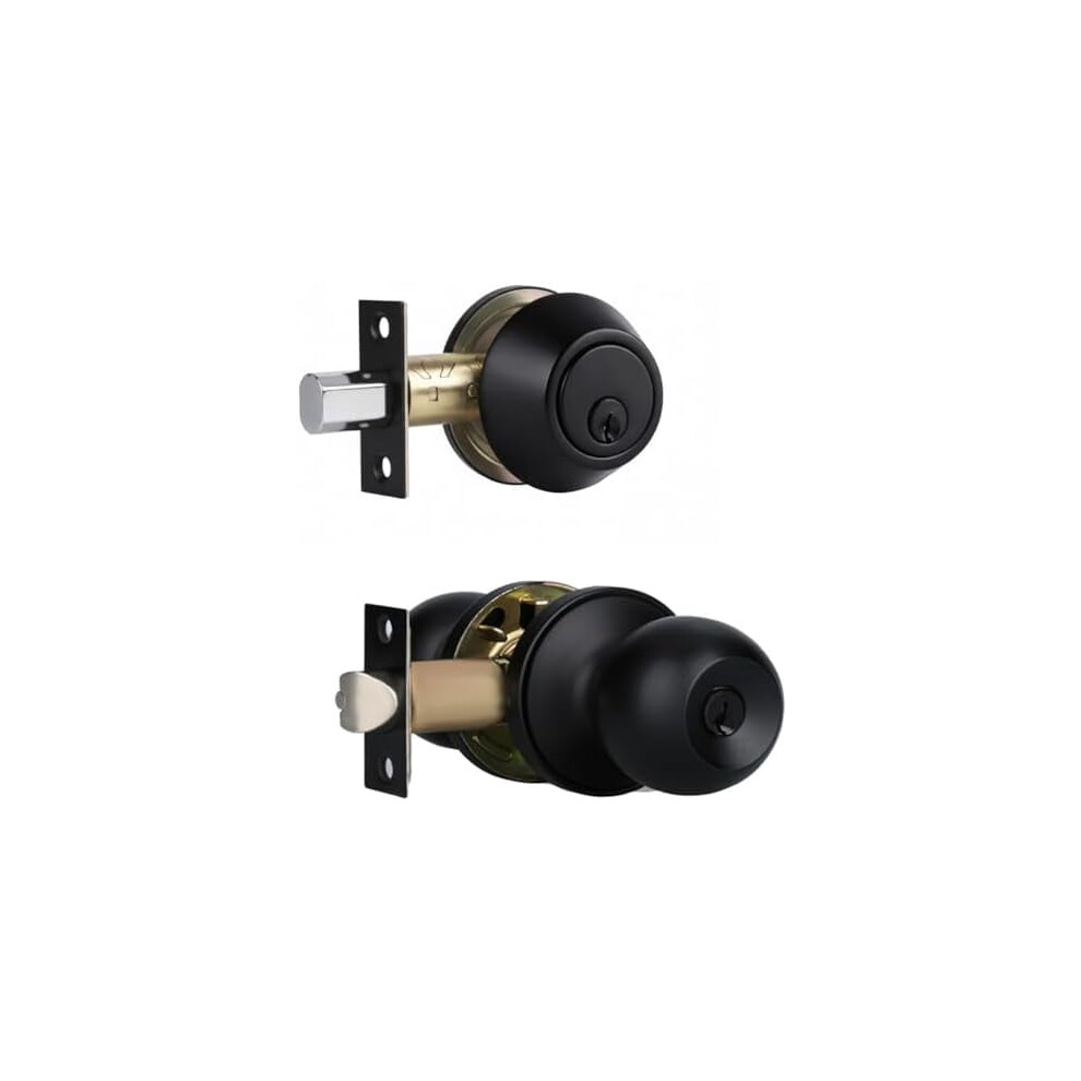 Matte Black Front Door Lock Set With Single Cylinder Deadbolt & Knob, Keyed Alike, 1-Pack 9448990509089