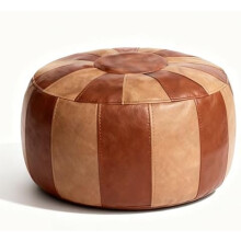 Moroccan Storage Pouf Ottoman – Handmade Faux Leather Foot Stool, Bean Bag Floor Chair, Foot Rest for Living Room, Bedroom, Balcony (Brown & Khaki)