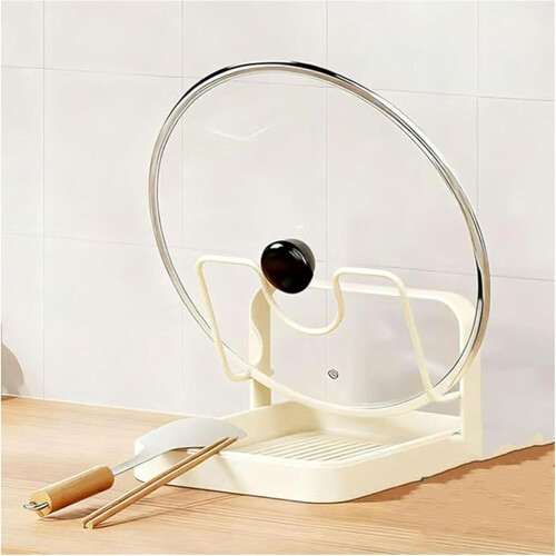 Double-Layer Pot Lid Storage Rack with Drain Tray
