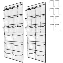 Lot de 2 grands organisateurs de chaussures suspendus transparents en cristal, Ă fixer sur une porte ou un placard, 12 + 6 poches, 8 crochets, blanc