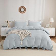 Cornflower Blue King Duvet Cover Set, 3-Pc Soft Washed Microfiber, Bowknot Tie (90x90" + 2Pillowcases), Easy Care