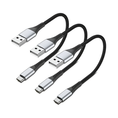 Κοντό καλώδιο USB C, καλώδιο USB A σε USB C 3 τεμαχίων, καλώδιο φόρτισης USB A 1 ποδιού,