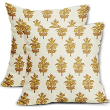 Capas de almofada florais amarelo mostarda 20x20, conjunto de 2, estampa de flores e folhas para primavera/verão, capas de almofada decorativas para