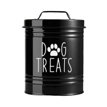 YOCBZ luchtdichte bewaarcontainer voor hondensnacks, metalen pot van 15x12,5 cm met deksel – wit en zwart, landelijke stijl, geschikt voor honden
