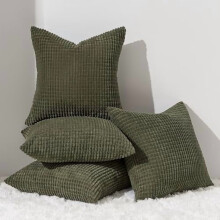 4-Pack Olive Green 18x18" Throw Pillow Covers, Boho Farmhouse Decor, Soft Moss Corduroy, Compatible with 45x45 cm Cushions