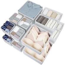 16-Pack Foldable Fabric Drawer Organizers for Underwear, Socks, Bras, Baby Clothes, Towels & Ties – White