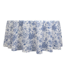 White & Blue French Toile Polyester Round Tablecloth –
