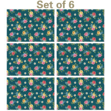 Tischsets aus Leinen mit Blumenmuster von Pioneer (4er-Set), waschbar, rutschfest, hitzebeständig, für die Küche, 30 x 45 cm